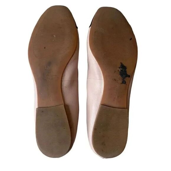 Saks Fifth Avenue Inez Leather Balllet Blush Pink Black Bow Flats Cap Toe Sz 10 - Picture 10 of 16